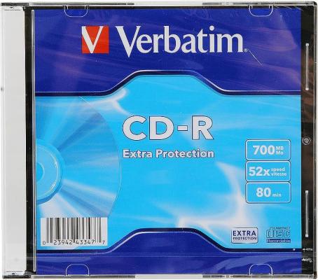 Диски CD-R Verbatim 700Mb 48x-52x Slim 1шт 43347/348/415