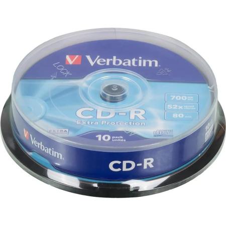 Диски CD-R 80min 700Mb Verbatim  52x  10 шт  Cake Box  DL  <43437