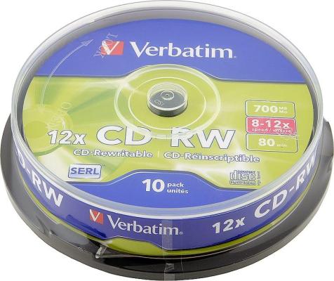 Диски CD-RW 80min 700Mb Verbatim 12x  10 шт  Cake Box  43480