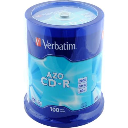 Диски CD-R 80min 700Mb Verbatim  52x  100 шт  Cake Box  Crystal AZO  <43430>