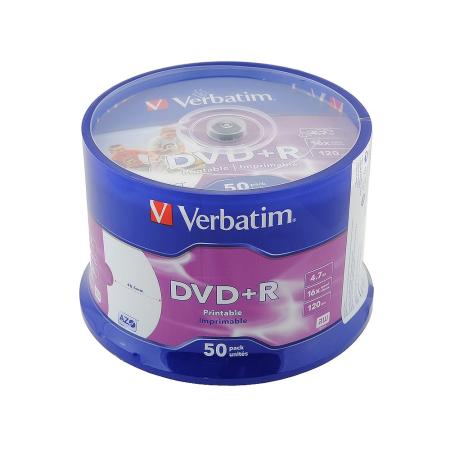 Диски DVD+R 4.7Gb Verbatim 16x  50 шт  Cake Box  Printable  <43651\\512