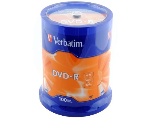 Диски DVD-R 4.7Gb Verbatim 16х  100 шт  Cake Box  <43549