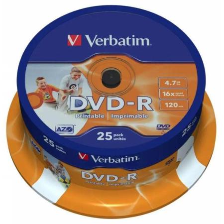 Диски DVD-R 4.7Gb Verbatim 16х  25 шт  Cake Box  Printable  <43538