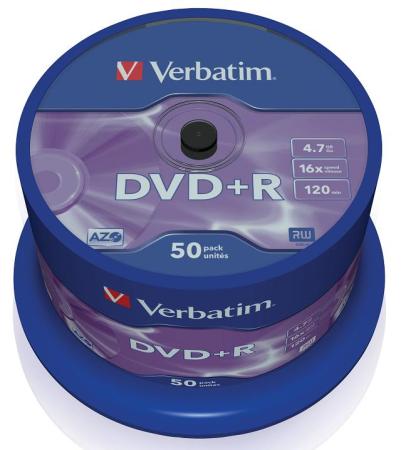 Диски DVD+R 4.7Gb Verbatim 16x  50 шт  Cake Box  <43550>