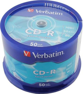 Диски CD-R 80min 700Mb Verbatim  52x  50 шт  Cake Box  <43351\\43711
