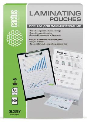 Пленка для ламинирования Cactus 60мкм A4 (100шт) глянцевая 216x303мм CS-LPGA460100
