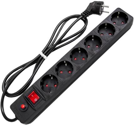 Сетевой фильтр UNIVersal  ПВС 3*0,75 6гнезд 10м  выключатель с индикацией, с/з, з/ш, черный