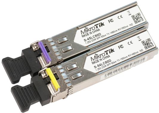 MikroTik S-4554LC80D пара модулей S-45LC80D (1.25G SM 80km TX 1490nm/ RX 1550nm, Single LC connector)+S-54LC80D (1.25G SM 80km TX 1550nm / RX 1490nm,Single LC connector)
