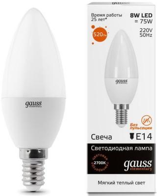 Лампа светодиодная свеча Gauss 33118 E14 8W 2700K