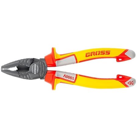 Плоскогубцы GROSS 16989  комбинированные диэлектрические трехкомпонентные рукоятки до 1000в 180мм