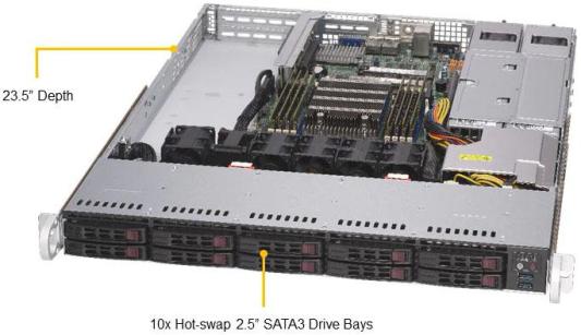 Supermicro AS-1114S-WTRT 1U, 1xSocket SP3, TDP 240W, 8xDDR4, 10x2.5 Hot-swap, 3xPCI-E 3.0 x16, 2xR