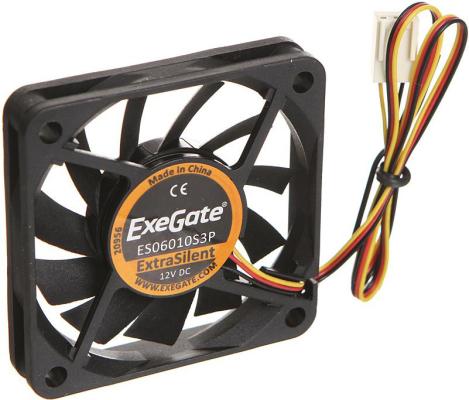 Exegate EX283368RUS Вентилятор ExeGate ExtraSilent ES06010S3P, 60x60x10 мм, подшипник скольжения, 3pin, 3000RPM, 23dBA