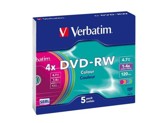 Диски DVD-RW Verbatim 4x 4.7Gb SlimCase 5шт 43563