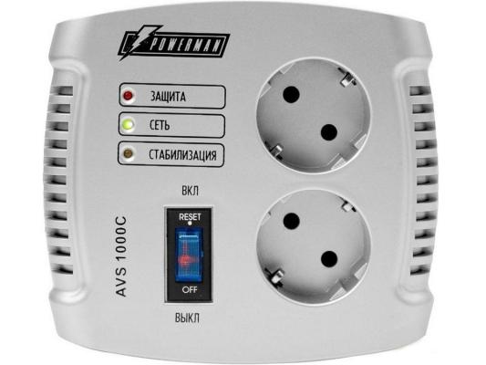 Стабилизатор напряжения Powerman AVS 1000C 2 розетки серебристый