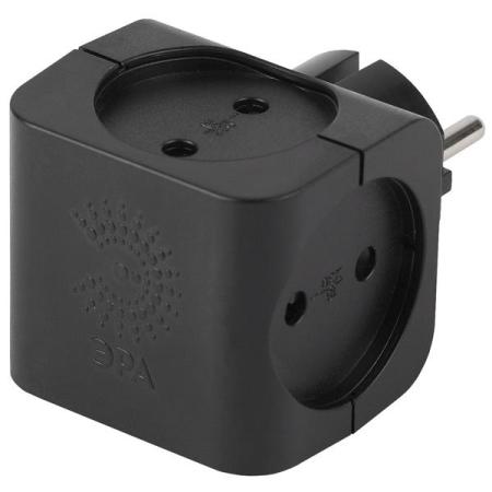 Тройник Эра SP-4-B 4 розетки черный