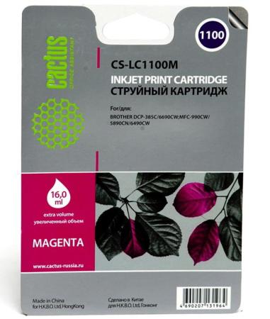 Картридж струйный Cactus CS-LC1100M пурпурный для Brother DCP-385c/6690cw/MFC-990/5890/5895/6490 (16мл)