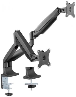 Кронштейн для 2 мониторов ONKRON/ 13-32'' ГАЗЛИФТ макс 100*100 наклон -90?/+90?, поворот +-90°, 2 колена, вылет от стены до 525мм, крепление к столу 10-85мм, макс общий вес 9кг, черный