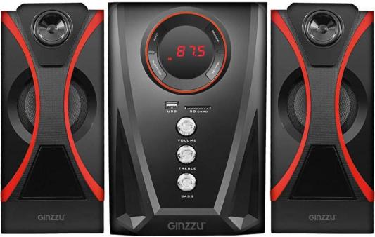 Ginzzu GM-407 2.1 с Bluetooth, выходная мощность 20Вт + 2х10Вт, аудиоплеер USB-flash, SD-card, FM-радио, пульт ДУ - 21 кнопка, стерео вход (2RCA), эквалайзер (обыч