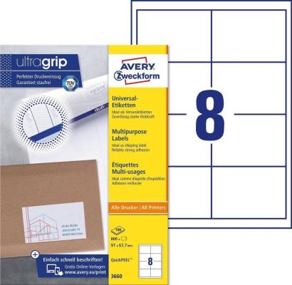 Этикетки Avery Zweckform 3660 A4 97x67.7мм 8шт на листе/70г/м2/100л./белый матовое самоклей. универсальная