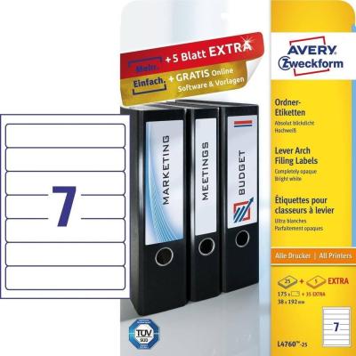 Этикетки Avery Zweckform L4760-25 A4 38x192мм 7шт на листе/80г/м2/25л./белый самоклей. универсальная