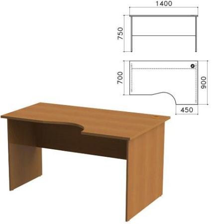 Стол письменный эргономичный "Монолит", 1400х900х750 мм, правый, цвет орех гварнери, СМ4.3