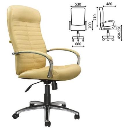 Кресло офисное "Консул", кожа, хром, монолитный каркас, бежевое К-21