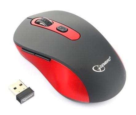 Мышь беспроводная Gembird MUSW-221-R чёрный красный USB + радиоканал