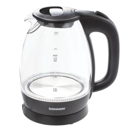 Чайник SONNEN KT-1786, 1,7 л, 2200 Вт, закрытый нагревательный элемент, стекло, 453422