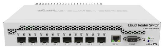 MikroTik CRS309-1G-8S+IN Коммутатор 8 SFP+, dual-core 800MHz CPU, 512MB RAM, POE, RS232 serial port