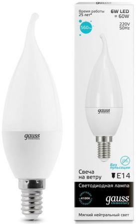 Лампа светодиодная свеча на ветру Gauss 34126 E14 6W 4100K