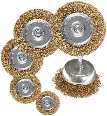 Набор щеток для дрели, 6 шт., 5 плоских 40-50-65-75-100 мм + 1 "чашка" 50 мм, со шпильками// Matrix
