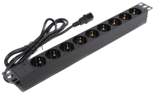 Exegate EX280852RUS Блок розеток ExeGate ServerPro PDU-19H906 Al-9S-C14-2.5, 19",1U,алюм, 9Schuko, кабель с C14 2.5м