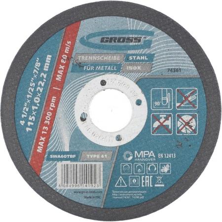 Круг отрезной по металлу, 115 х 1,0 х 22.2 мм // Gross