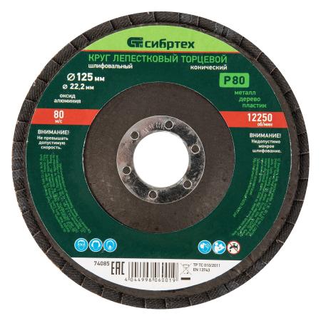 Круг лепестковый торцевой, конический, Р 80, 125 х 22,2 мм// Сибртех