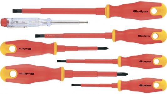 Набор отверток СИБРТЕХ 12936  диэлектрических до 1000в тестер crv двухкомпонентные рукоятки (7шт.)