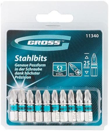 Набор бит GROSS 11340  pz2х25 сталь s2 10шт