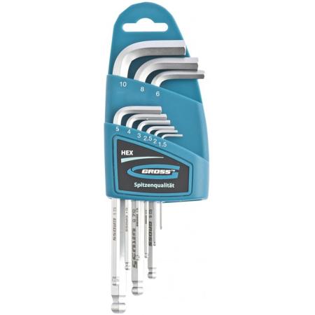 Набор ключей GROSS 16403  имбусовых hex 1.5–10мм s2 9шт удлиненные с шаром сатинированные