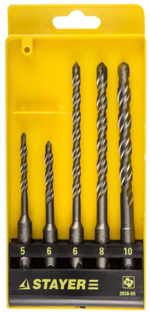 Набор STAYER "PROFI" Буры по бетону, хвостовик "SDS-Plus", 5х110; 6х110; 6х160; 8х160; 10х160мм; 5шт