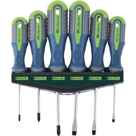 Набор отверток, CrV, трехкомпонентные рукоятки, 6 предм// Сибртех