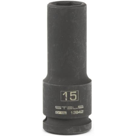 Головка ударная удлиненная шестигранная, 15 мм, 1/2", CrMo // Stels