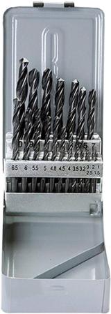 Набор сверл по металлу, 1-10 мм (через 0,5 мм+3,2и4,8 мм), HSS, 21шт, мет.бокс, цилин.хв.// Sparta