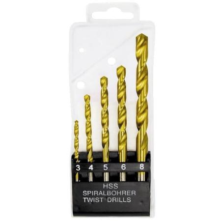 Набор нитридтитановых сверл по металлу, 3-4-5-6-8 мм, HSS, 5 шт., пласт. кор. цил. хвост.// Matrix