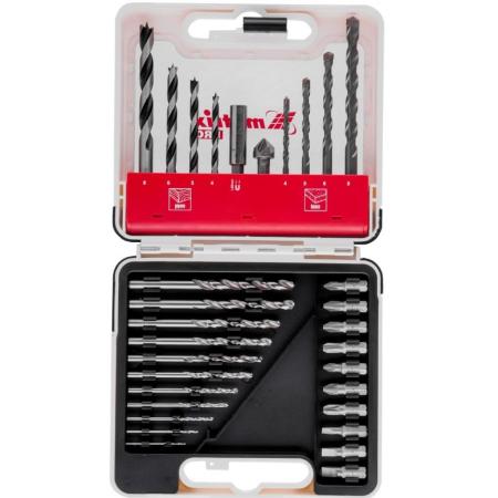 Набор сверл комб., мет.1-6мм,бетон 4-8мм,дер.4-8 мм,биты 10шт,адап., зенковка, 31пр., PRO// Matrix