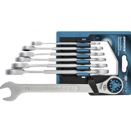 Набор ключей комбинированных трещоточных, СRV, 7 шт., 8- 19мм// Gross