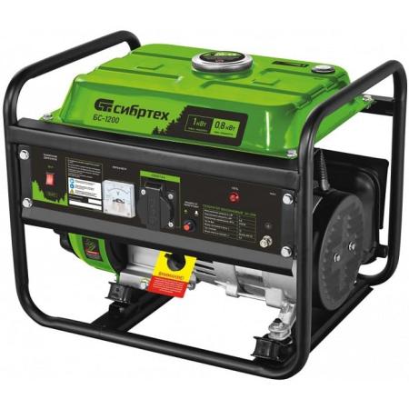 Генератор бензиновый БС-1200, 1 кВт, 230 В, 4-х такт., 5,5 л, ручной стартер// Сибртех