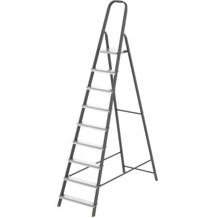 Стремянка, 9 ступеней, стальной профиль, алюминиевые ступени, Россия // Сибртех