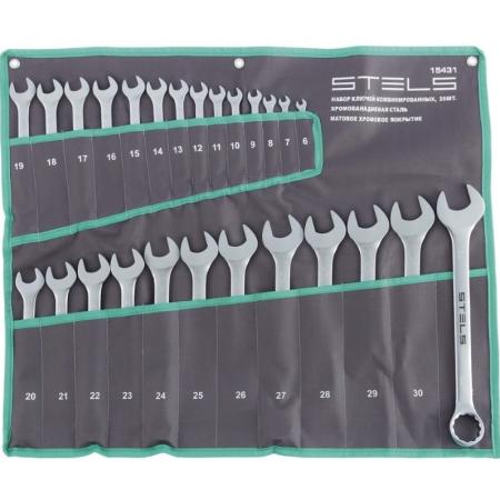 Набор ключей комбинированных 6-32 мм, 26 шт., CrV, матовый хром// Stels