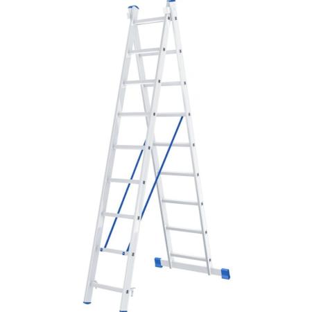 Лестница, 2 х 9 ступеней, алюминиевая, двухсекционная, Россия// Сибртех