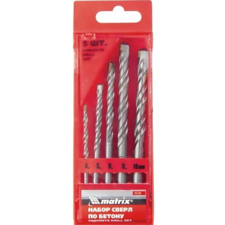 Набор сверл по бетону, 4 - 5 - 6 - 8 - 10мм, пластиковый кейс// Matrix