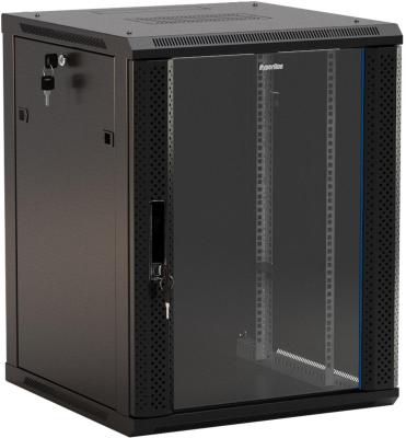 Hyperline TWB-0666-GP-RAL9004 Шкаф настенный 19-дюймовый (19"), 6U, 367x 600х 600мм, стеклянная дверь с перфорацией по бокам, ручка с замком, цвет черный (RAL 9004) (разобранный)